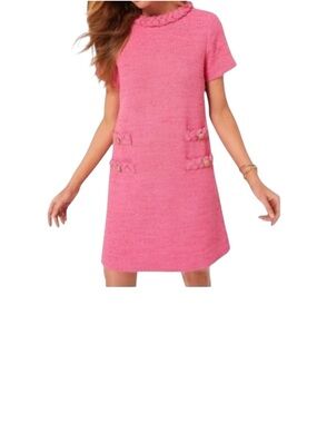 Tuckernuck Tweed Jackie Boucle Cap Sleeve Braided High Neck Mini Dress, Size XS